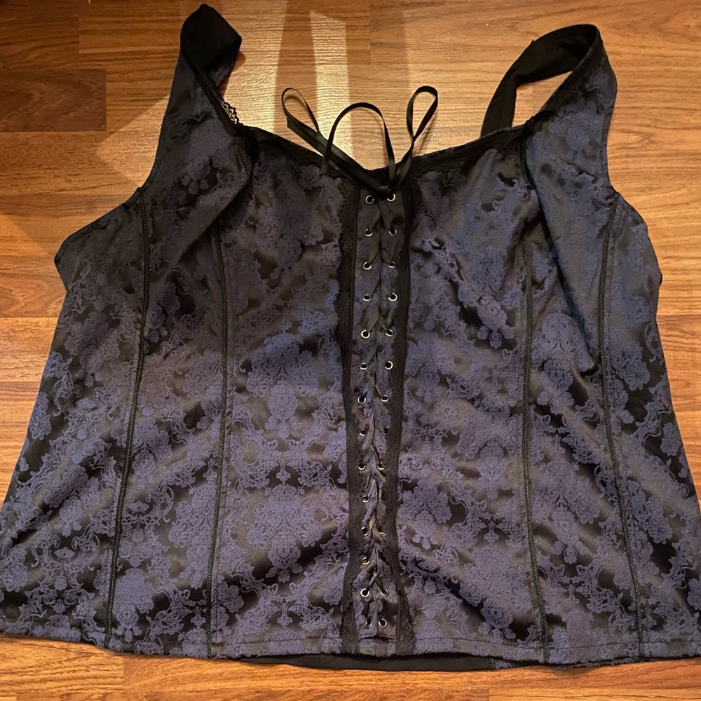 Tripp NYC Black & Blue Floral Lace Up Corset Size 5